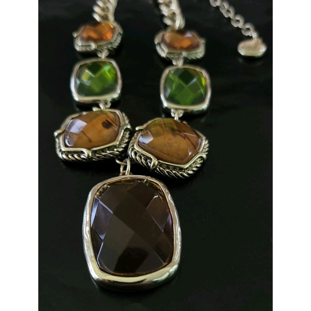 NEW YORK & COMPANY Faceted Green Brown Statement Drop Necklace 17in